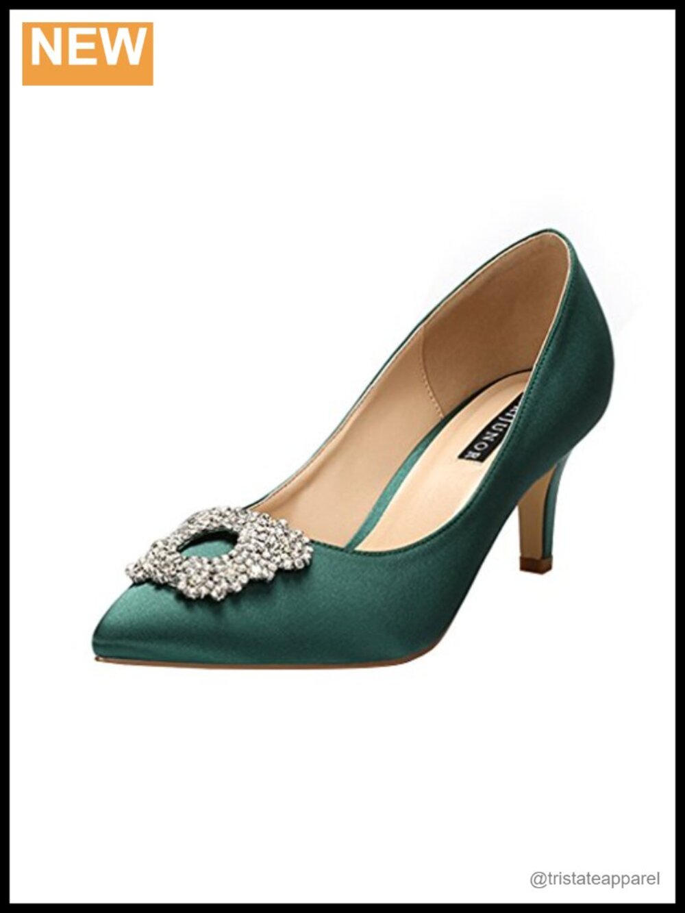 Women's Low Heel Satin Pumps with Rhinestone Brooch Formal Wedding